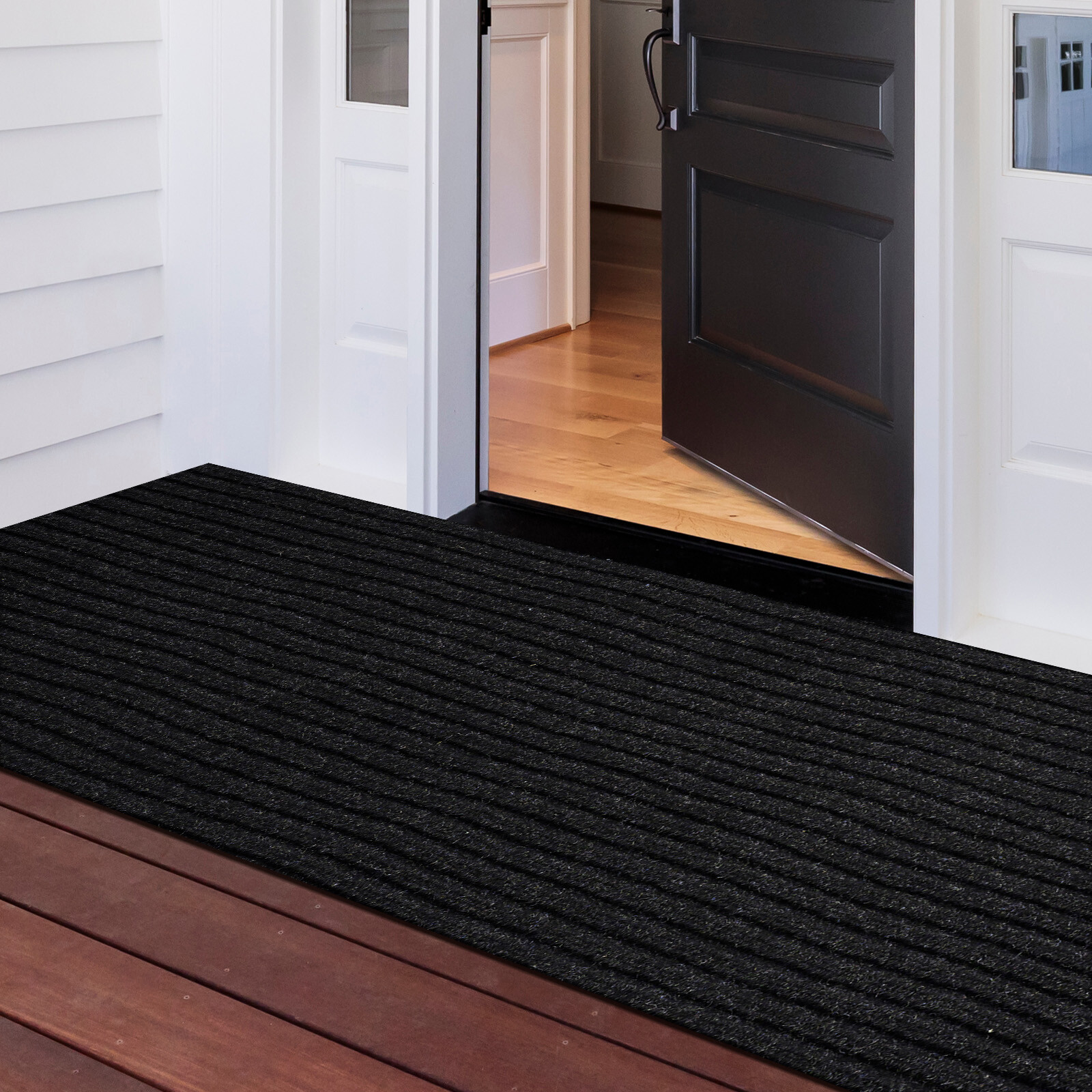 Runner Rug Hallway Non Slip Rubber Back Stripe Black Carpet Doormat Throw Rug