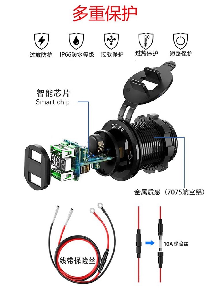PD + QC3.0 USB Car Fast Charger Socket LED Voltmeter For iPhone Samsung Android