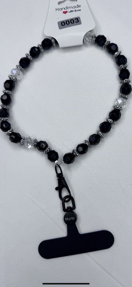 iPhone Handmade Hand Strap Made with Beads Black and Clear Beads