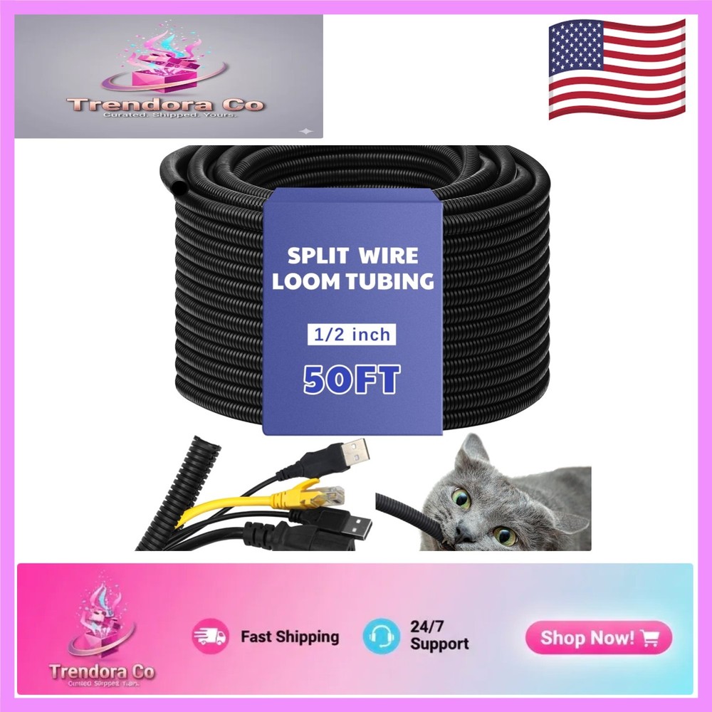 Durable High Temperature Wire Sleeves 1/2''-50ft Split Loom for Automotive Use