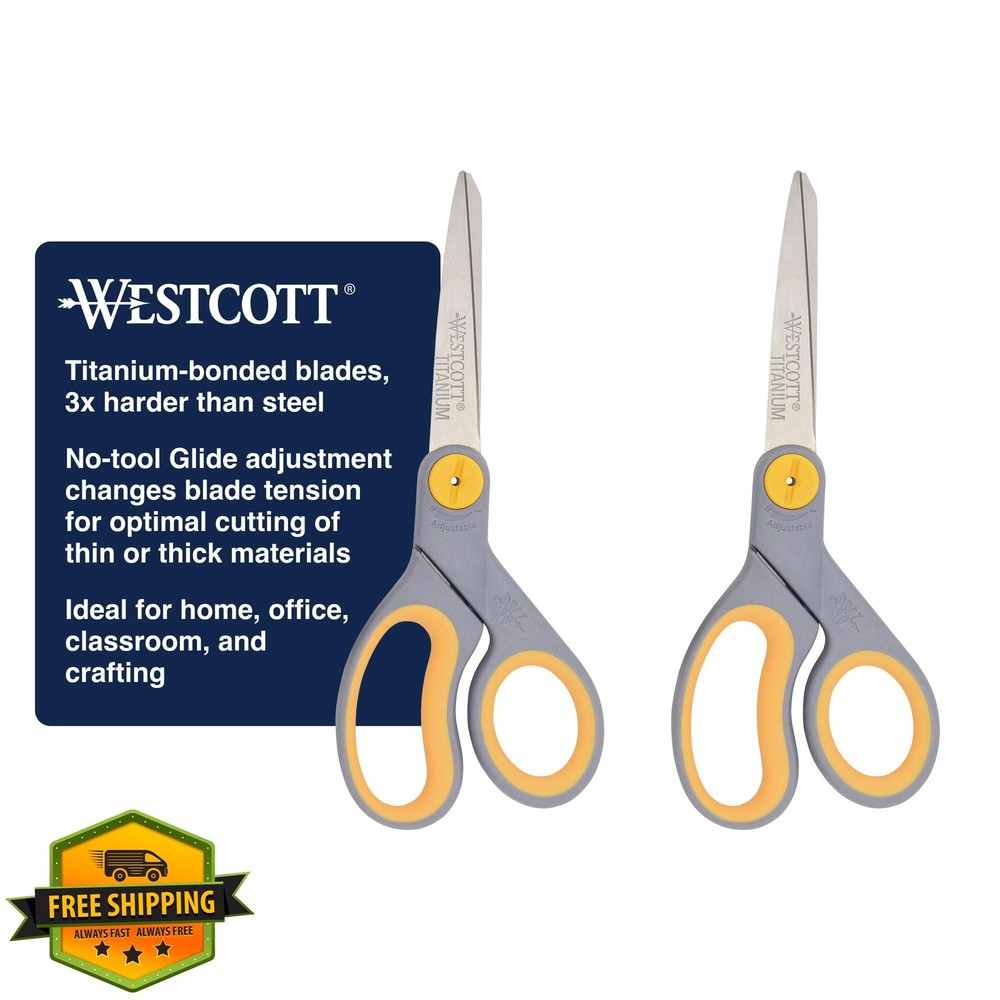 Westcott 8" Titanium Scissors - 2 Pack Soft Handle, Precision Blades