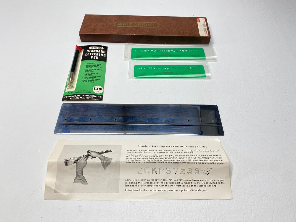 NOS Wricoprint Lettering Guide Model NV14 Drafting Set Engineering
