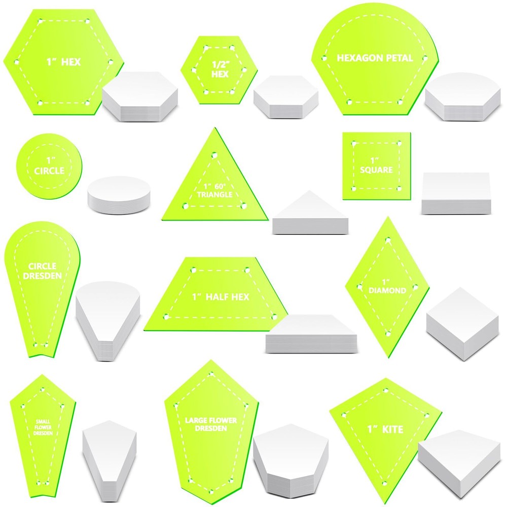 612 Pcs Patchwork Paper Piecing Supplies 12 Shapes Acrylic Patchwork Template...
