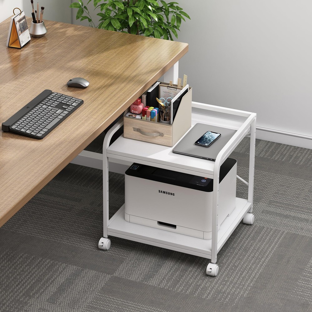 20 Inches Deep Large Printer Stand 2 Tier Under Desk Table with Height