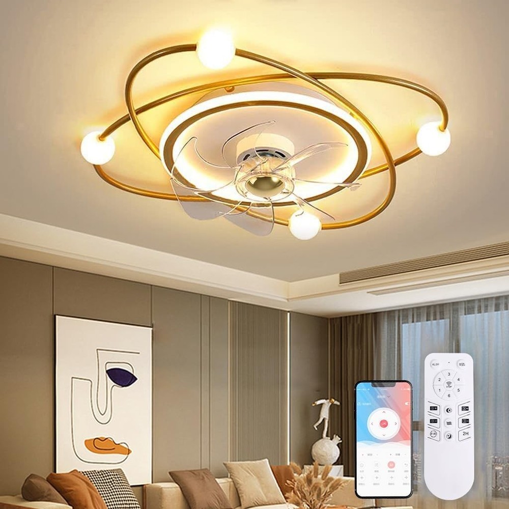 Recessed Ceiling Fan Light Creative Design Studyroom 3-colour Light Dimmable