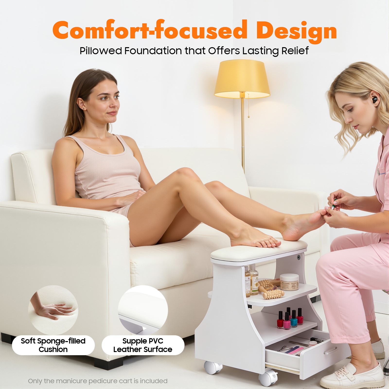 Portable Esthetician Trolley Cart Salon Nail Foot Trolley Cart 52*41*55cm White