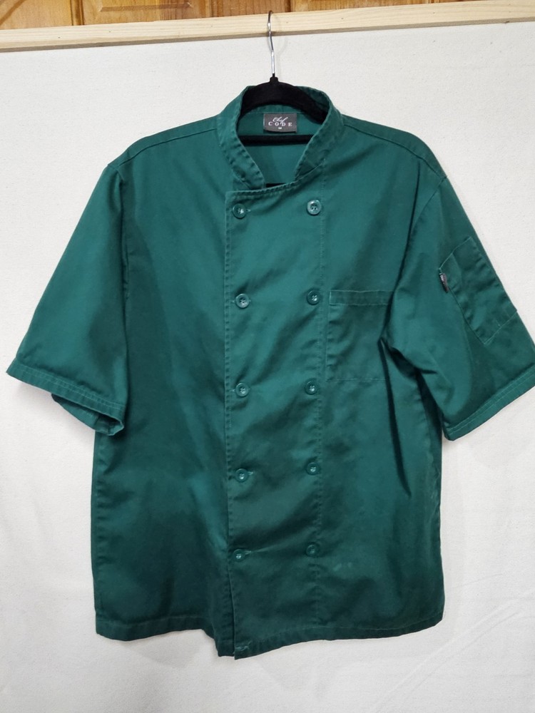 Chef Code Short Sleeve Classic Chef Coat with  Buttons, Chef Jacket Green Medium