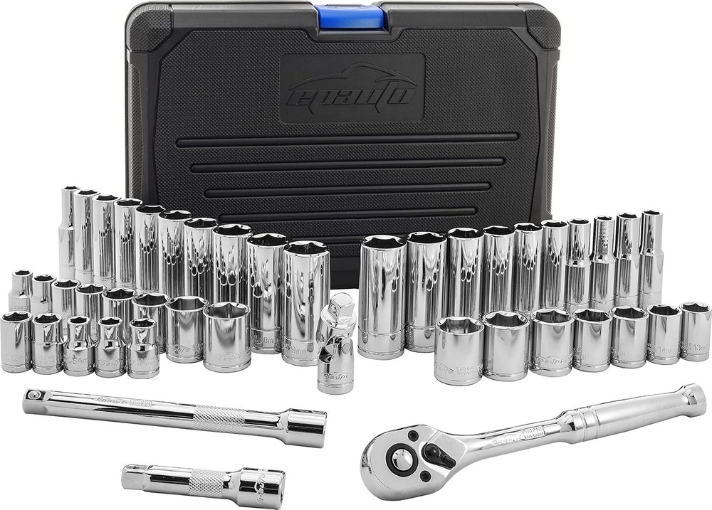45 Pieces 3/8" Drive Socket Set with 72-Tooth Pear Head Ratchet