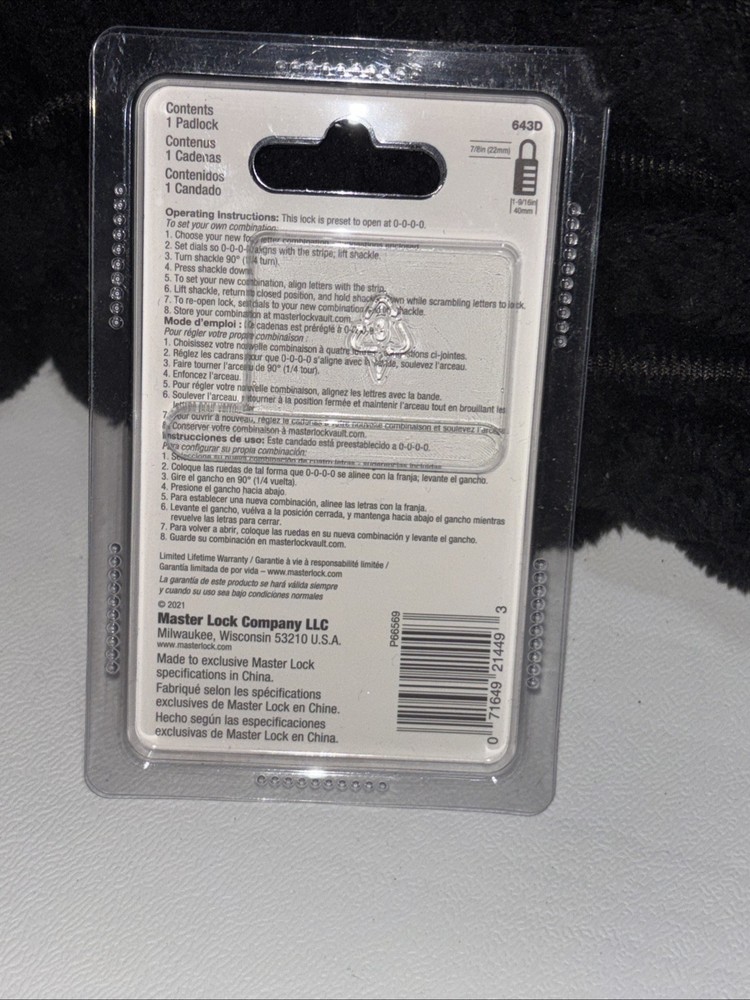 MASTERLOCK Numeric Combination Lock, Set Your Own Combination Padlock, 643D NEW