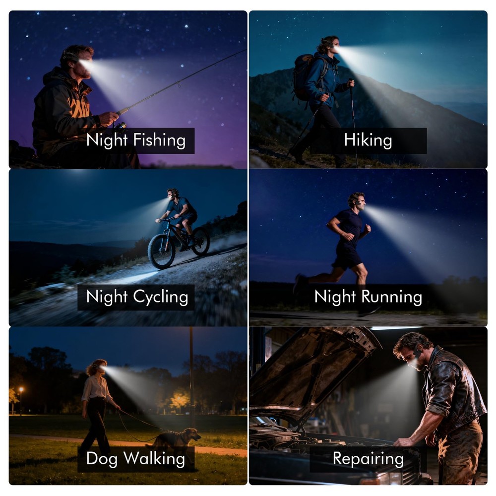 KunHe 3 Pack Ear-Mounted Headlamps with Motion Sensor 3 PACK, Black