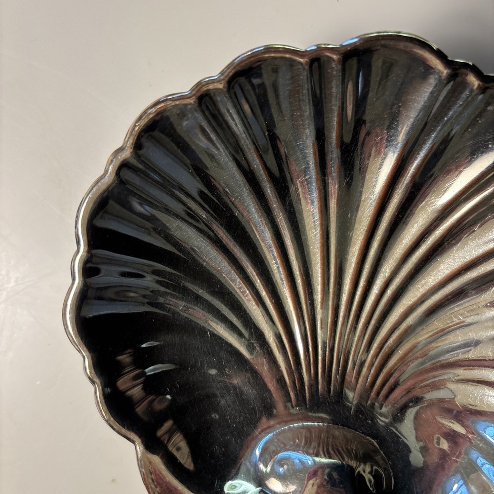 Vintage Silver Plate Shell Dish 1950s Silver Over Copper