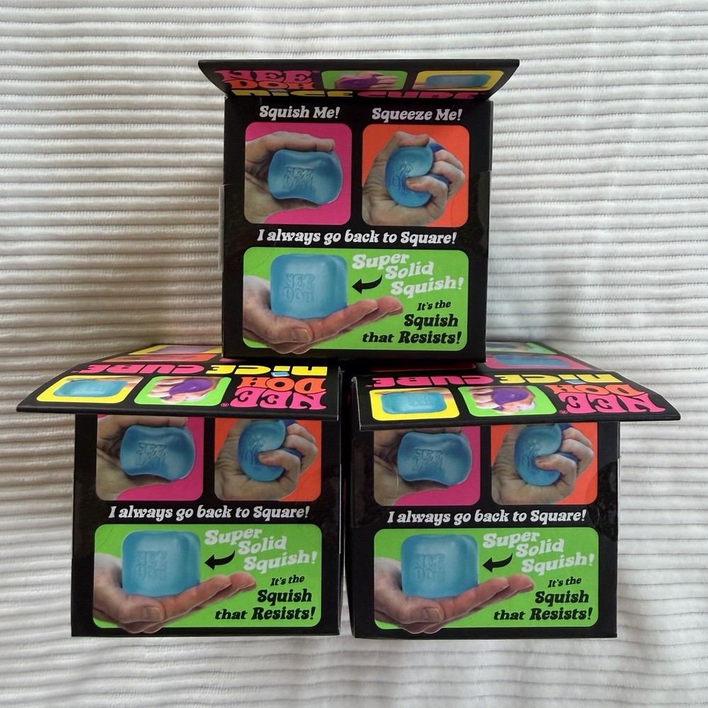 Schylling NeeDoh Nice Cube Super Solid Squish Blue, Pink, & Purple NIB 3pk