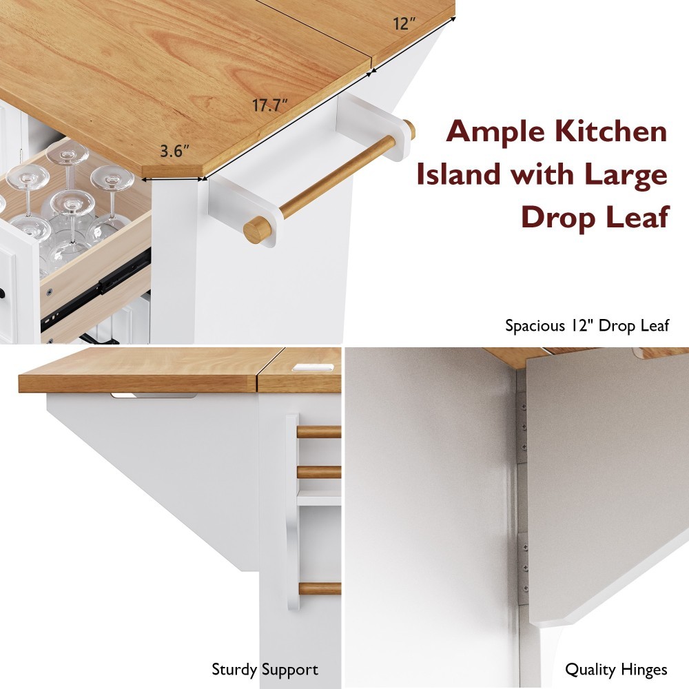 Kitchen Island with Drop Leaf Rolling Kitchen Cart with Internal Storage