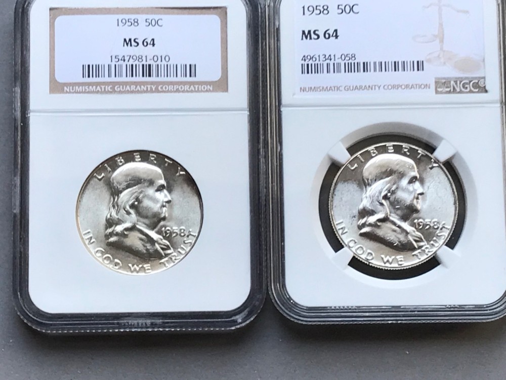 (2) 1958 Type 2 Reverse Franklin NGC MS64