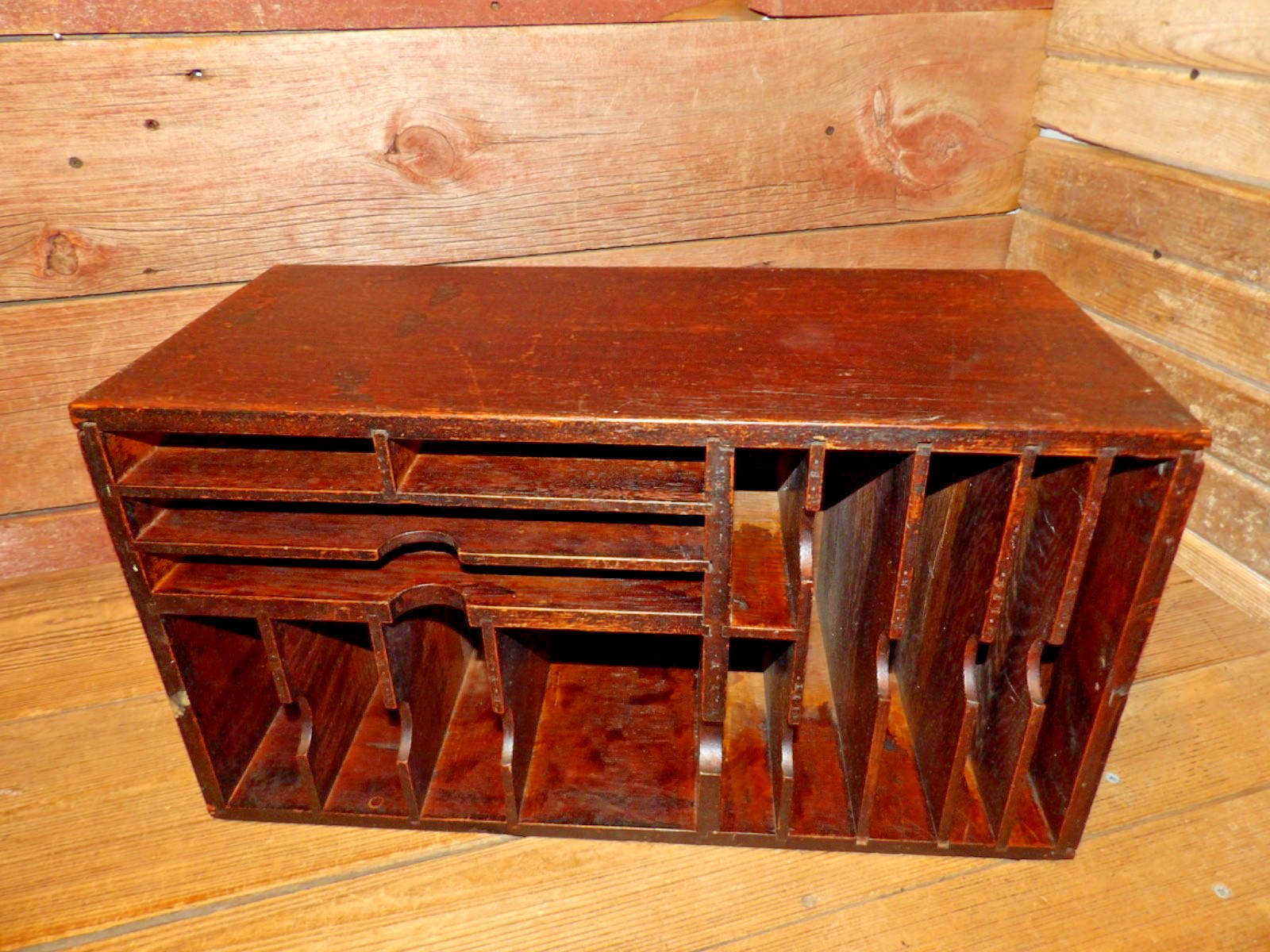 Vintage RARE Wood File Cabinet Desktop Document Organizer Storage Chest, Mail