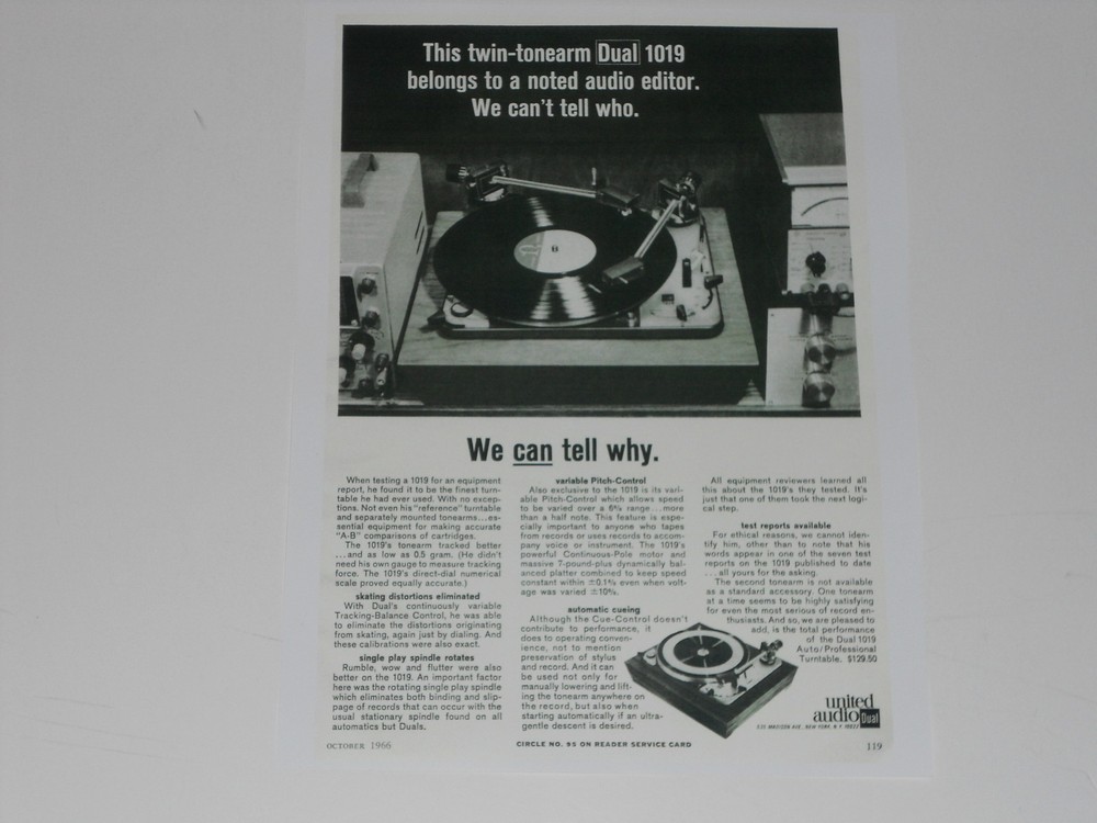 Dual 1019 Turntable Ad, 1966, Article, Info, 1 page