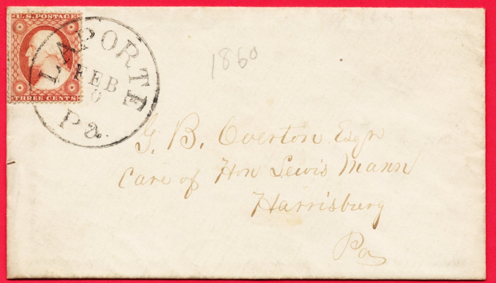 U.S. Scott : 26 with circle cancel :  La Porte, Pa  dated 1850 Ltr.    / MB- 753