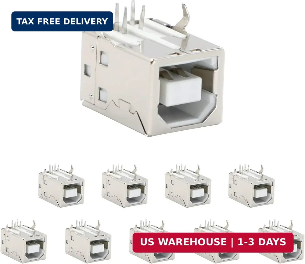 USB B Connector Socket 4-Pin Right Angle DIP Jack - 10 Pack for All Devices FAST