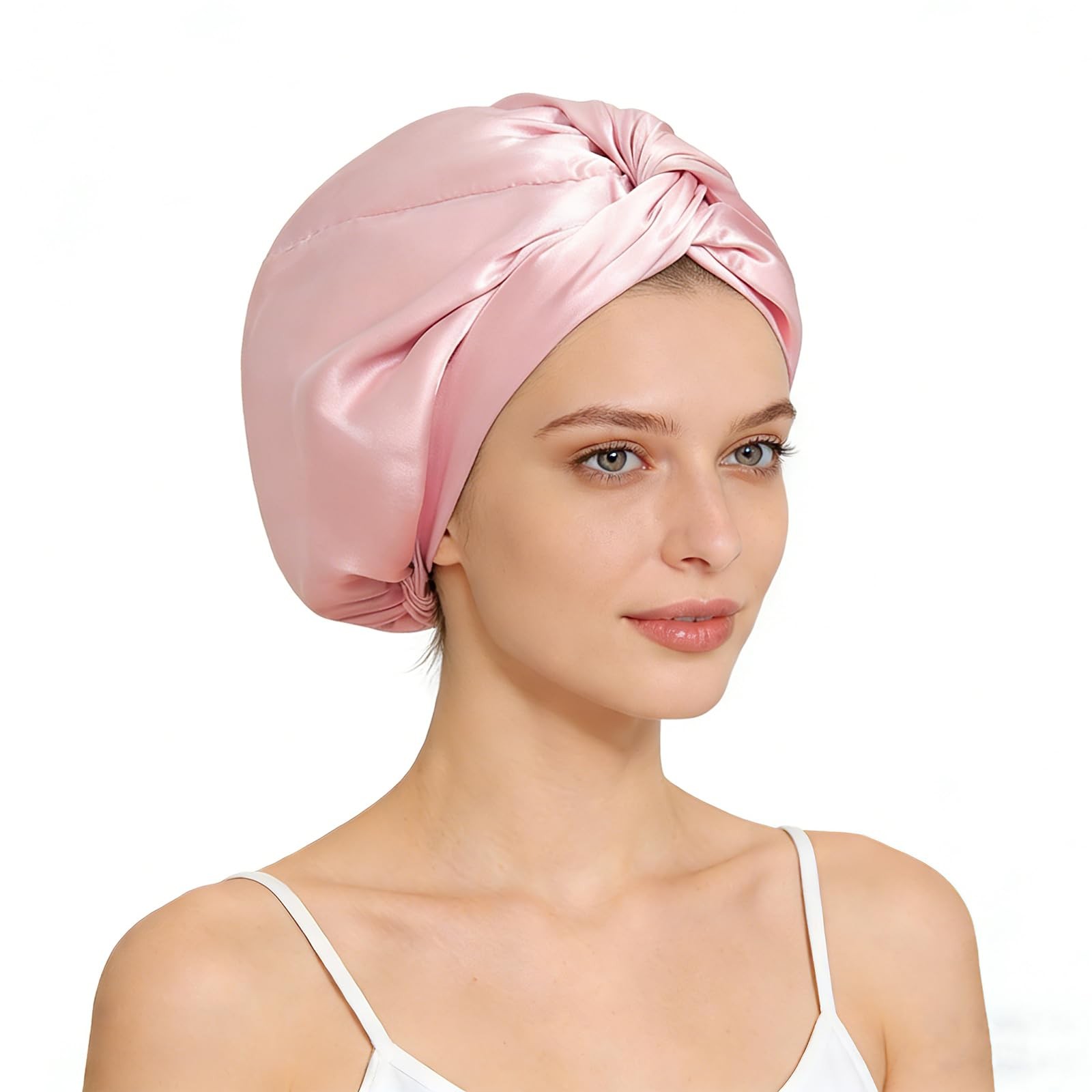 Fistmta 22 Momme 100% Mulberry Silk Bonnet for Sleeping Women, Large, Pink
