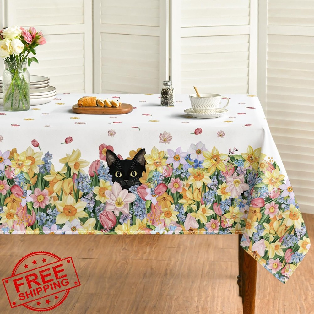 Horaldaily Spring Tablecloth, 60x140 Rectangular, Orange Daffodil Flower