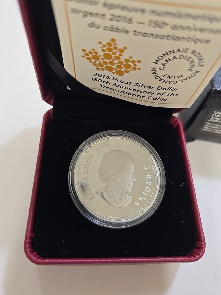 2016 Canada Proof Silver Dollar - Transatlantic Cable Anniversary W/Box And Coa