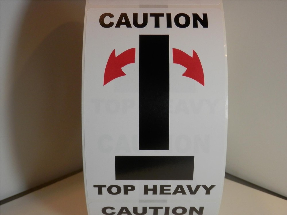 CAUTION TOP HEAVY large 3.5X5.5 warning sticker label 75/rl