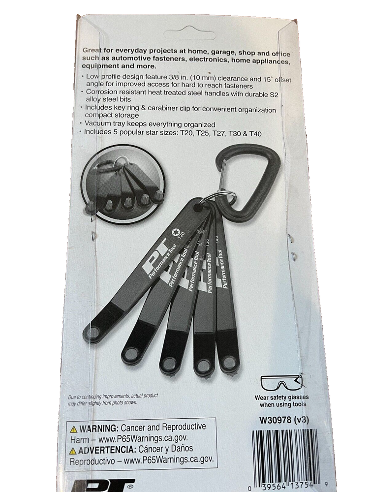 PERFORMANCE TOOL STAR OFFSET KEYDRIVER BIT 10 PCS. SET-TORX,PHILLIPS,SCREWDRIVER