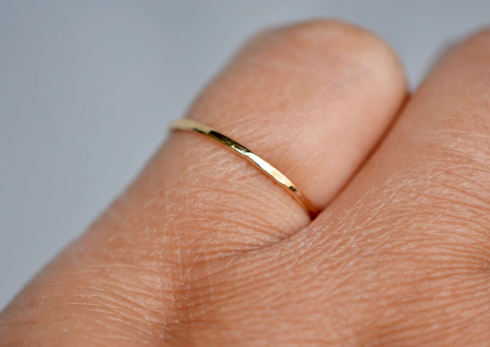 14k Thin Gold Ring Hammered. Stackable. Size: 5, 5.5, 6, 7, 8, and 9.5