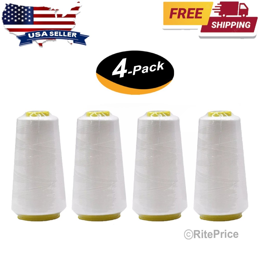 (4 Pcs) 2500 Yard Each Spools WHITE Sewing Thread All Purpose 100% Polyester-New