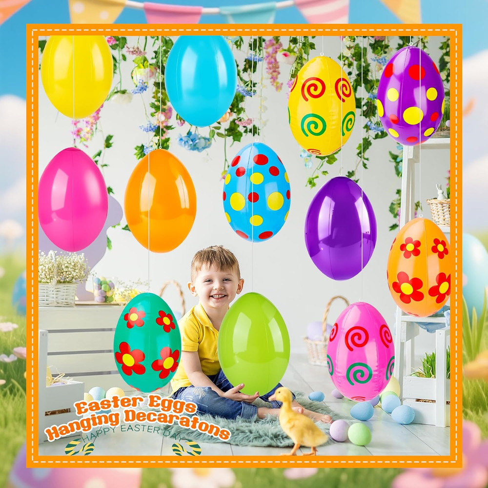 12 Pack 16 Inch Inflatable Easter Eggs Large Colorful Easter Egg Inflatables Blo