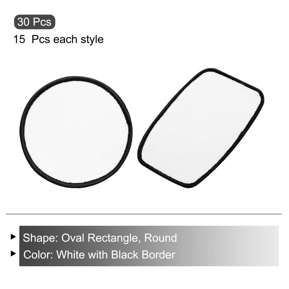 30pcs Sublimation Patch Blank 2 Shape 7.5cm White with Black Border