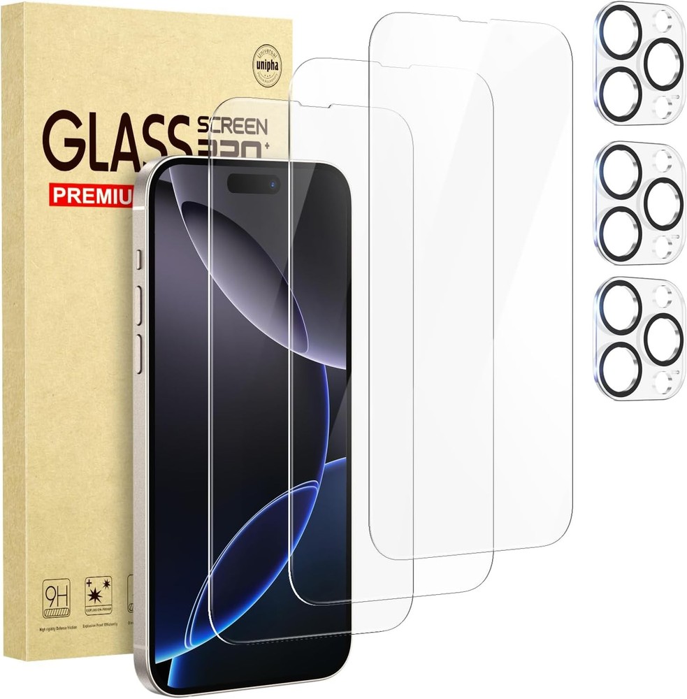 3 Pack Screen Protector for iPhone 16 Pro + 3 Pack Camera Lens Protector