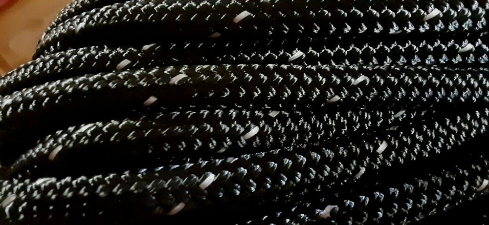 3/8 " x 200 ft. Double Braid Polyester Anchor Rope w SS Thimble Black/Reflective