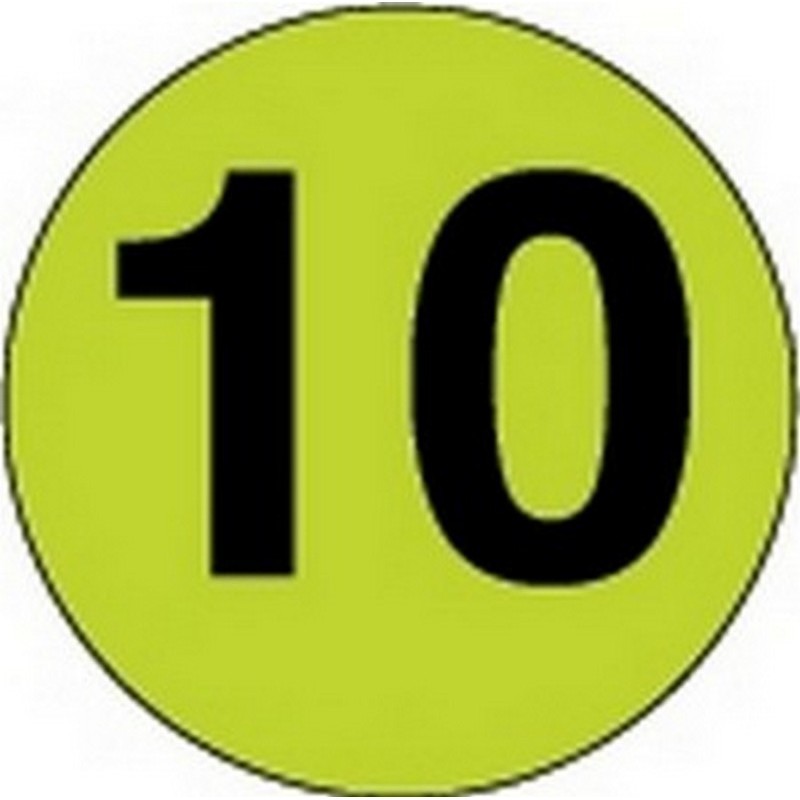 3" Diameter Number 10 Circle Labels (500 per Roll)