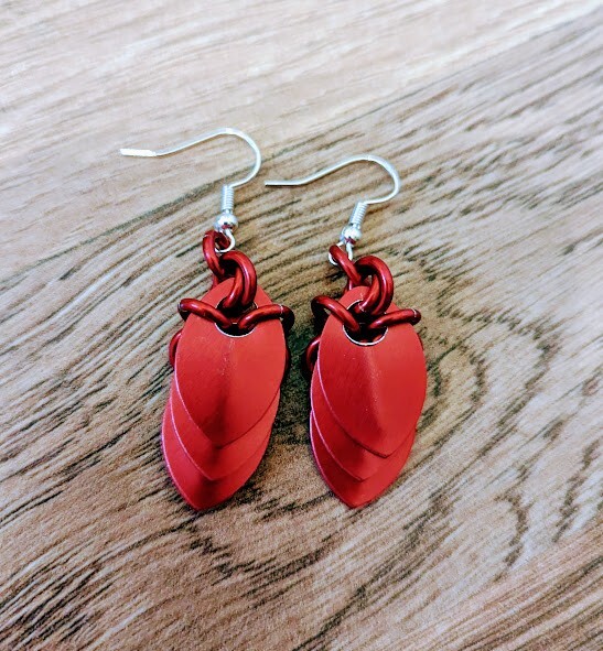 Valentine's Day Small Ruby Red Scalemail Earrings