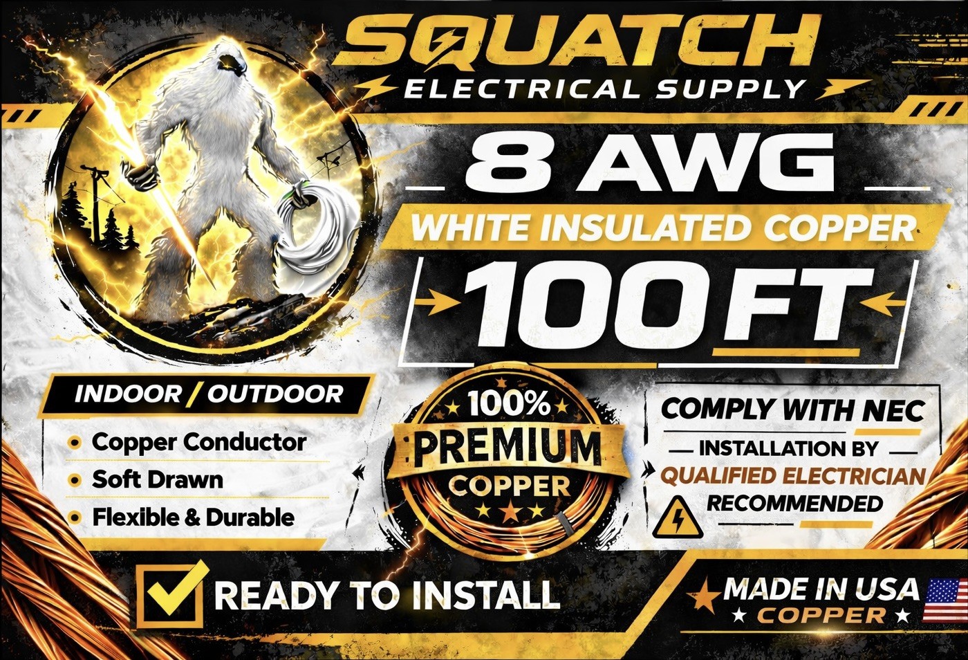 100 FT , 8 AWG Southwire THHN/THWN-2 White Stranded Copper Wire – 600V