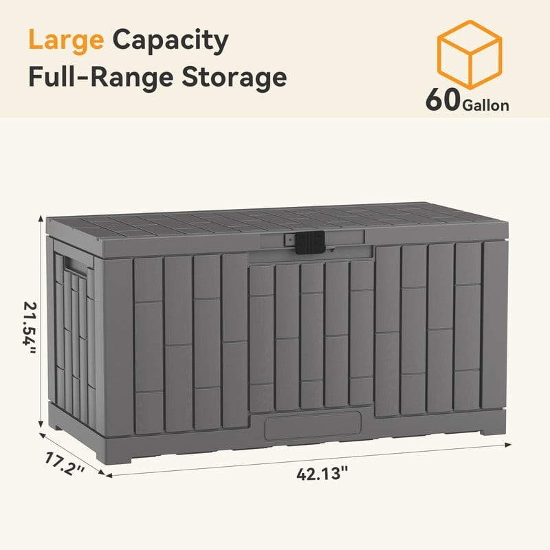60 Gallon Deck Box, Lockable Resin Outdoor Storage Box with Hundles