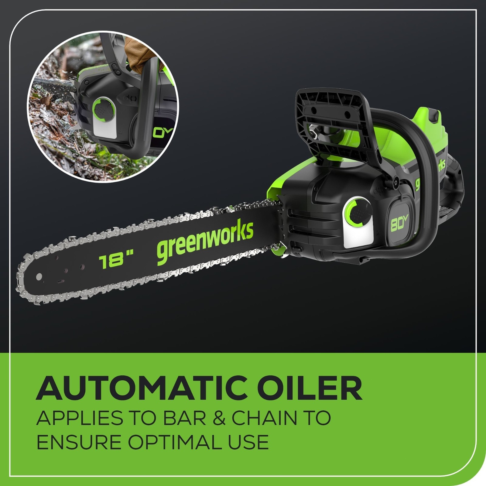 Greenworks 80V 18 inch Cordless Chainsaw 2500W with 4Ah Battery and 2A Charger