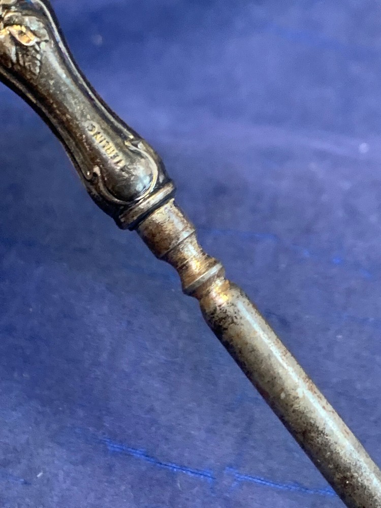 Vintage Sterling Silver Handled Button Hook Lace Puller Floral Repousse Design