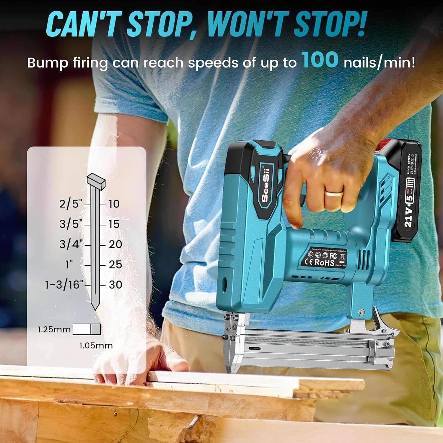 Seesii 2 in 1 Cordless Nail Gun Brad Nailer with 18 GA w charger & 2 Batteries