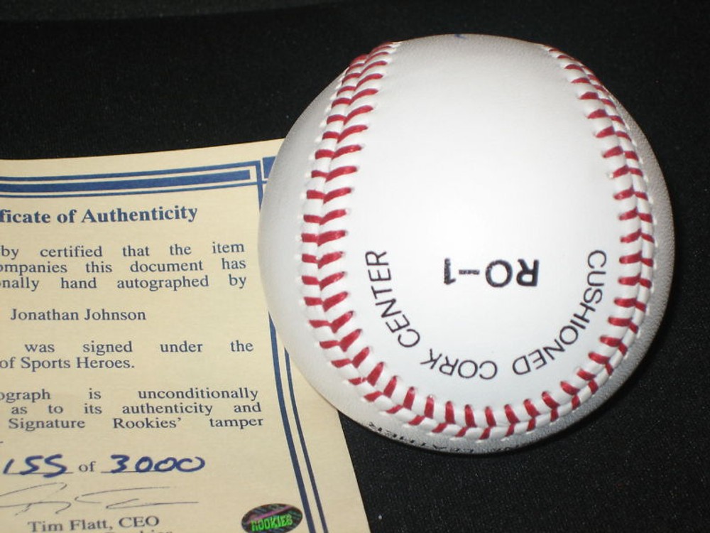 JONATHAN JOHNSON AUTOGRAPHED SIGNED BASEBALL COA /3000