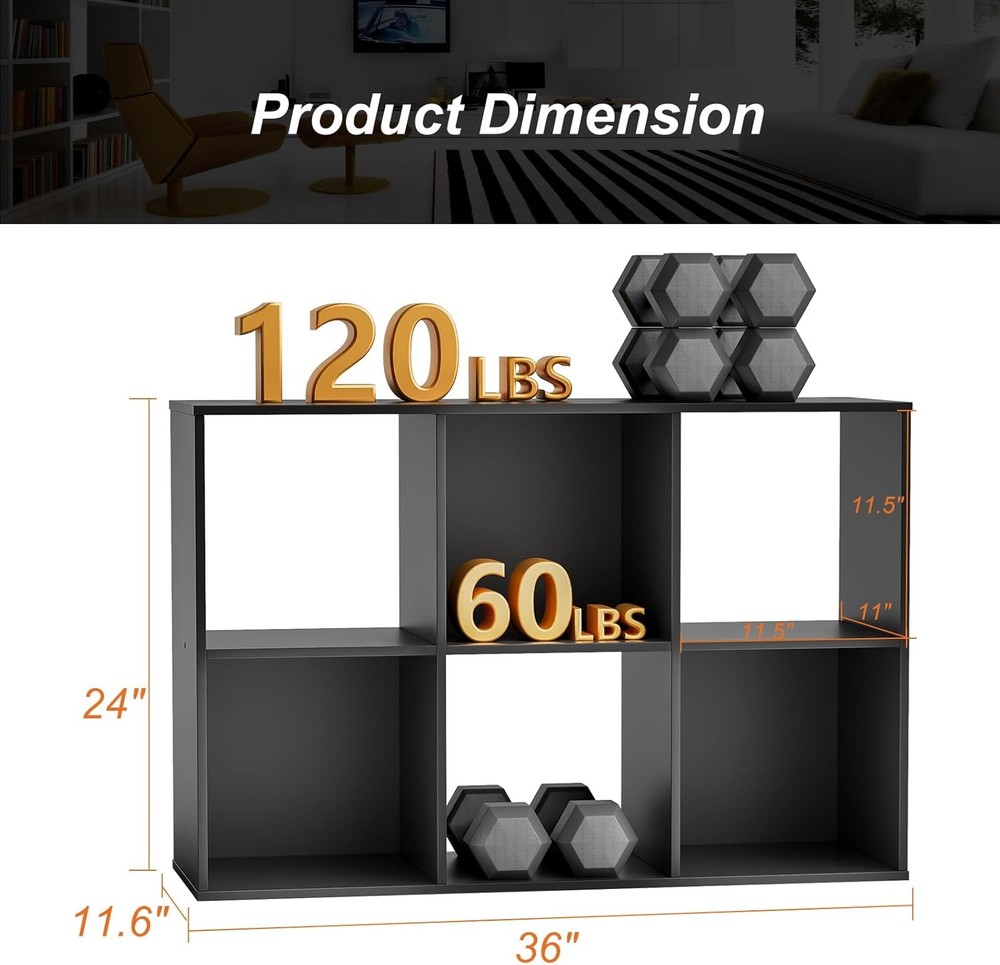 6 Cube Storage Organizer Open Cube Bookshelf W/ 3 Removable Back Panels Display