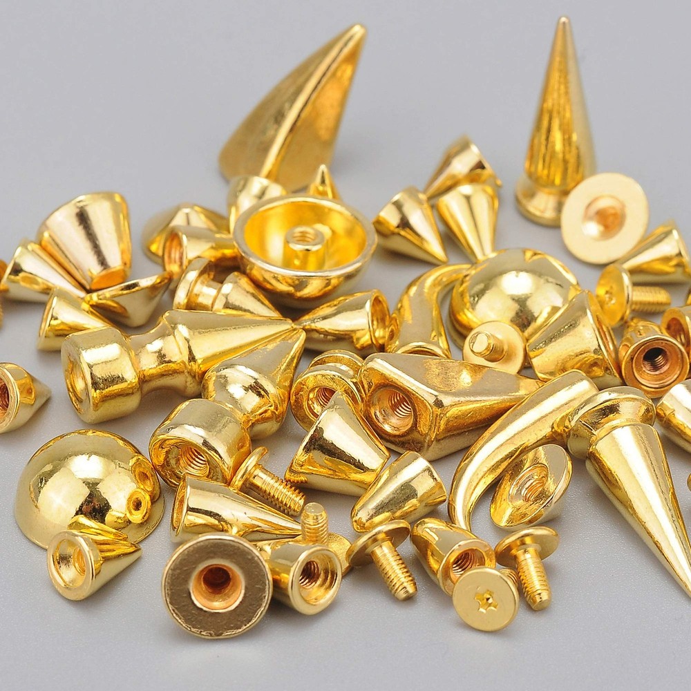 270 PCS Gold Mixed Shape Spikes Studs Screw Back Bullet Cone Rivet Kit Tools