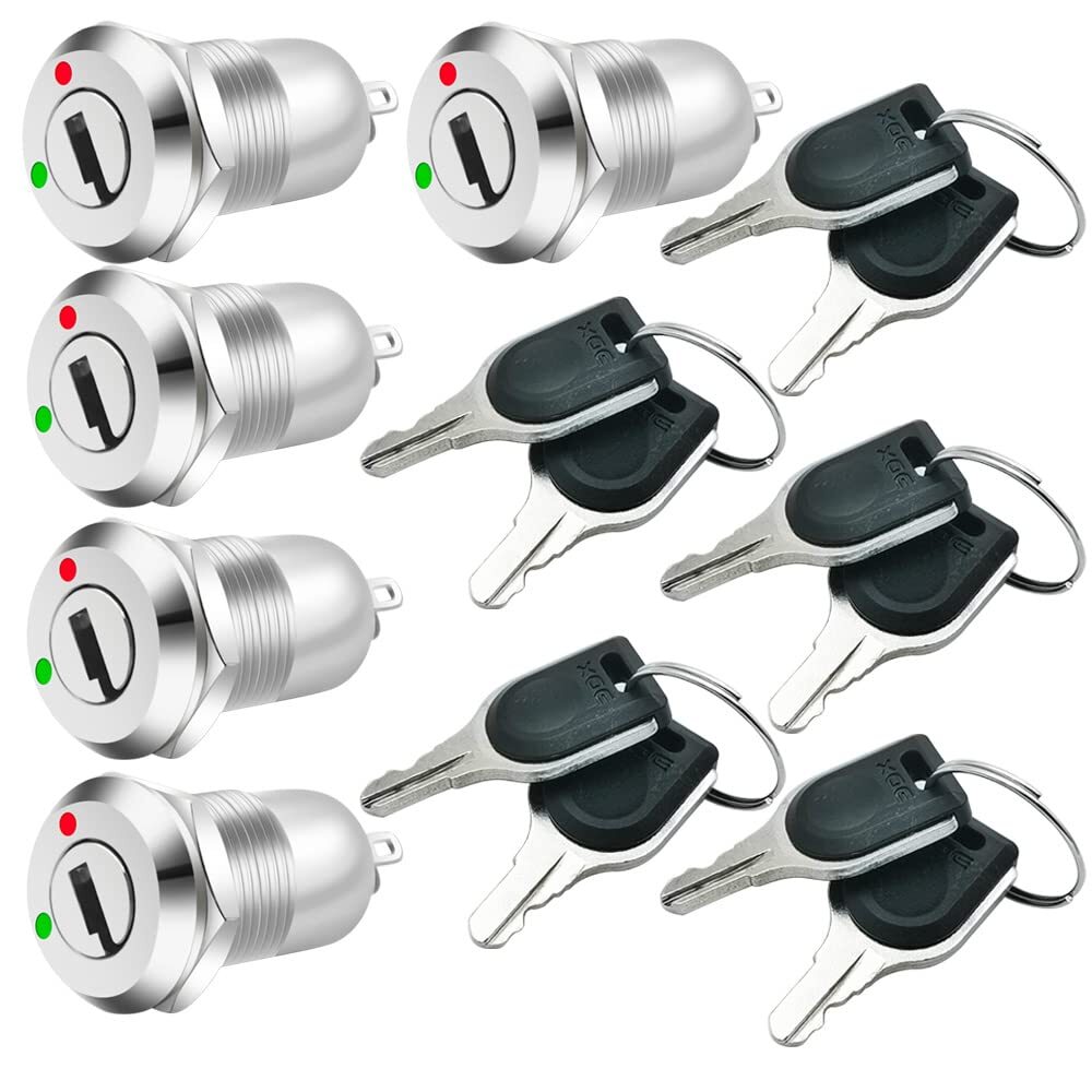 12mm On/Off Metal Key Lock Switch Maintained Latching Key Switch 5 Pack