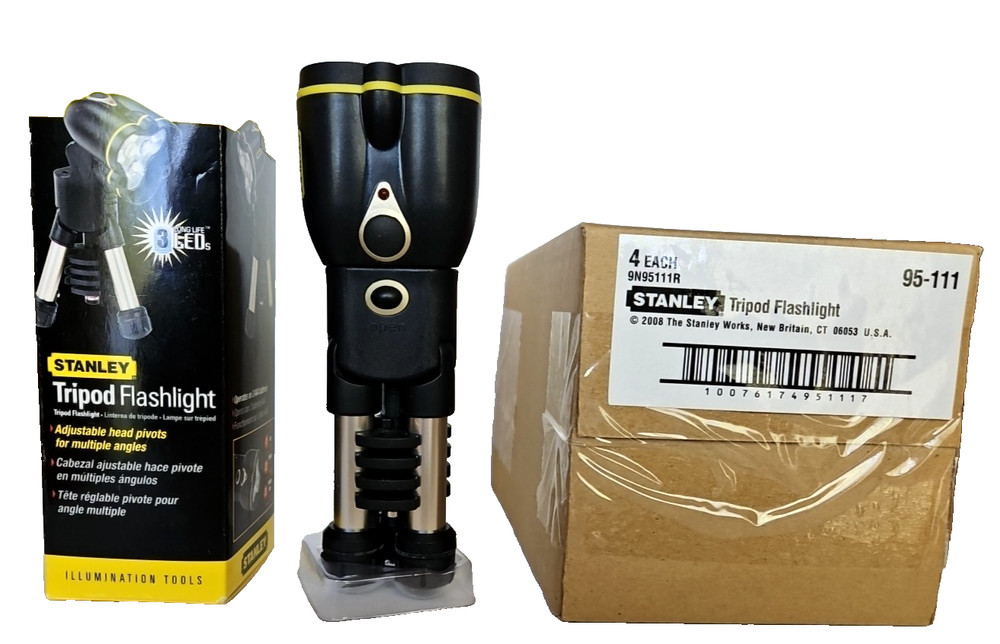 Stanley MaxLife Tripod Flashlight 6" Adjustable Head 3 LED 4 Pack NEW