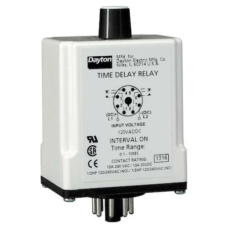 Dayton 24En68 Single Function Time Delay Relay, Octal, Interval, 1 Functions