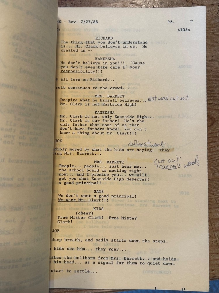 LEAN ON ME MOVIE ORIGINAL SCREENPLAY SCRIPT MORGAN FREEMAN
