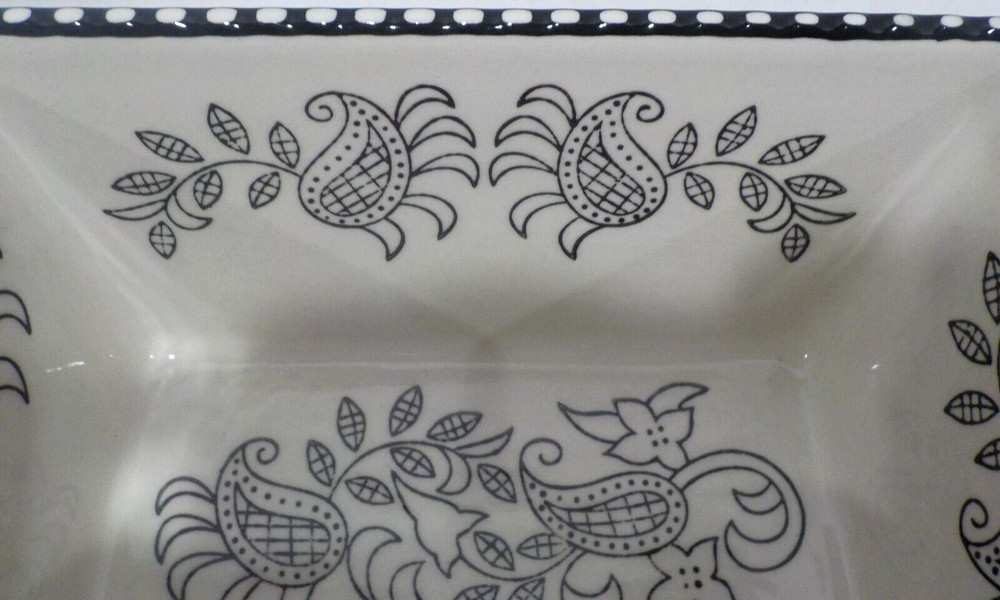 Lot 2 BAUM Small Rectangular LOAF Bakeware Dish Black White PAISLEY 6.5x4x3 *EUC