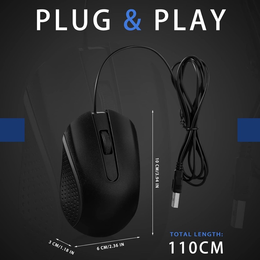 Bonuci 30 Pcs USB Wired Mouse Computer 3 Button Mice Bulk Corded Black