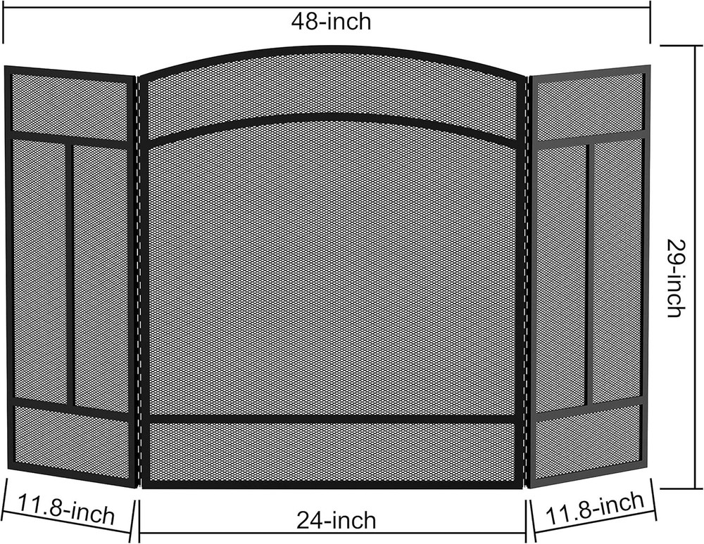 Durable Wrought Iron Fireplace Screen - 3 Panels, Foldable with Arched Top